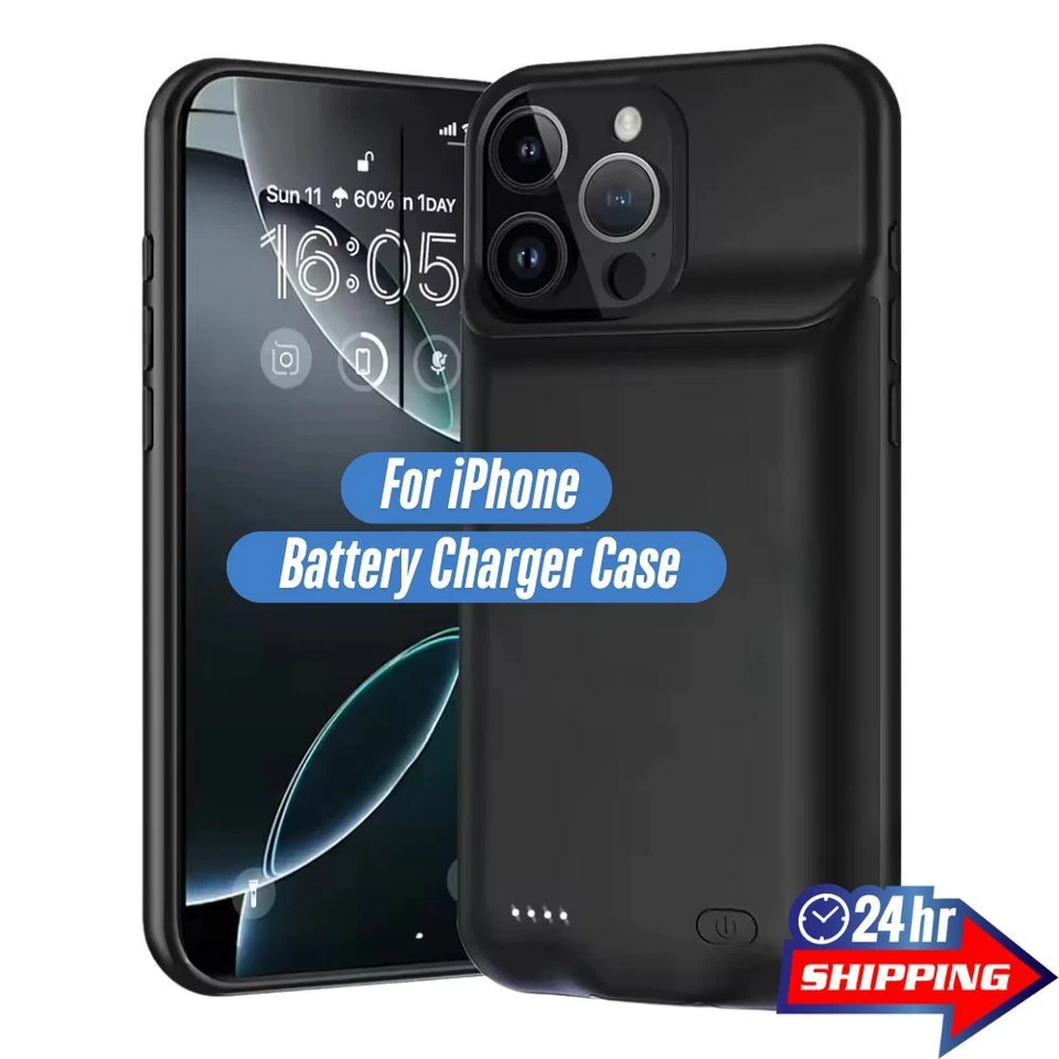 Чехол беспроводное зарядное устройство для аккумулятора для iPhone 12/13/14/15/16 Pro Max - Изображение 1 из 4