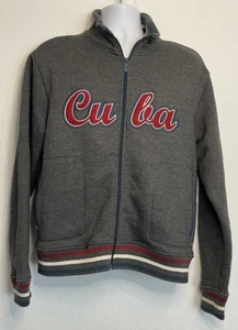 Vintage BLUE MARLIN CUBA Baseball Jacket Gray Full Zip Fleece Lined Size Medium - Picture 1 of 15