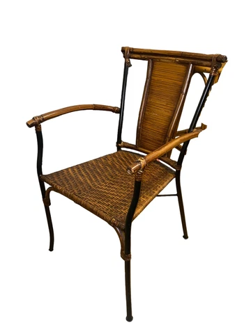 Rattan Bamboo & Metal Shaker Chair with Arms Cover
