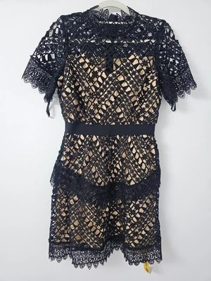Simply Be High Neck Lace Dress Womens Size 10 Black Nude Lined Mini Party Cockta - Image 1 of 4