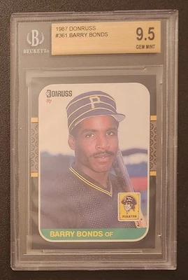 1987 DONRUSS BARRY BONDS #361 BGS 9.5 GEM MINT ROOKIE RC PIRATES 9.5,9.5,9.5,9 - Image 1 of 2