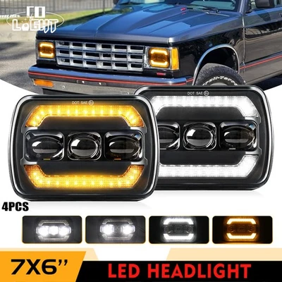 Pair For 82-93 Chevy S10 Blazer GMC S15 7X6" Projector LED Headlights Hi/Lo Beam - Image 1 of 4