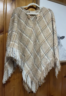Poncho irlandês capa lã/alpaca xadrez tamanho único Boyne Valley Weavers Irlanda A01866 - Imagem 1 de 4