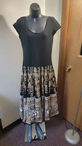 Coldwater Creek Maxi Dress Black paisley pattern Boho Mix Media Size 10 - Picture 1 of 3