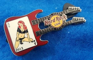 VEGAS DIAMOND PLAYING CARD MEN'S CLUB GIRL DOUBLE NECK GUITAR Hard Rock Cafe PIN - Picture 1 of 1