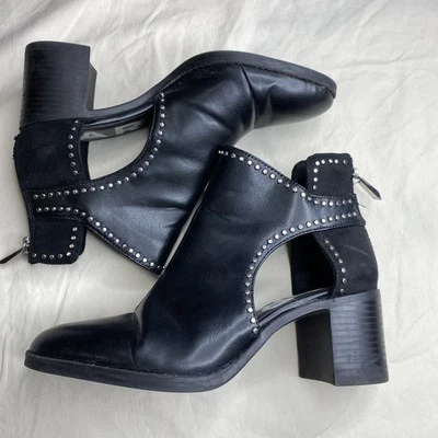 Zara Trafaluc Black 37 Studded Heel Faux Leather Back Zip Block Heel Boot(16) - Image 1 of 4