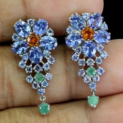 Pendientes de plata de ley 925 ovalados tanzanita 5x4 mm joyas de piedras preciosas de citrino Foto 1 de 4