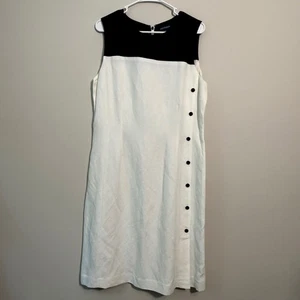 NWT Ann Taylor Women's 14 Classic Dress Black White Linen Blend Vintage 90's SEE - Picture 1 of 6