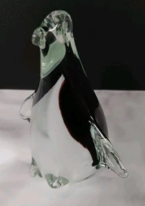 Pisapapeles pingüino de vidrio artístico blanco y negro soplado a mano - Imagen 1 de 7