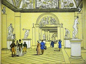 Fontaine LOUVRE SCULPTURE GALLERY 1898 Antique Art Print Matted - Picture 1 of 5