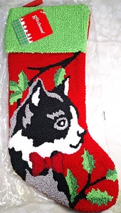 Glitzhome Hooked 20" Weihnachtsstrumpf schwarz und weiß Kätzchen Katze Neu Macy's  - Bild 1 von 11