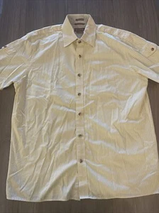 Michael Kors Men’s Yellow Shirt Stripes Short Sleeve Pockets 100% Cotton Size M - Picture 1 of 16