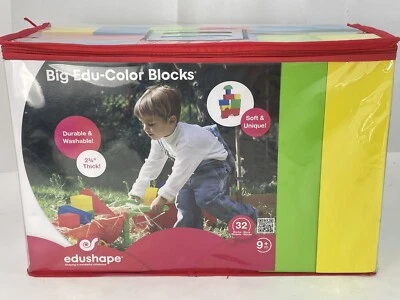 Edushape Big Foam Block Set Edu-Color 32 Pcs 9M+ Large Soft 2.75" Washable NEW - Image 1 of 4