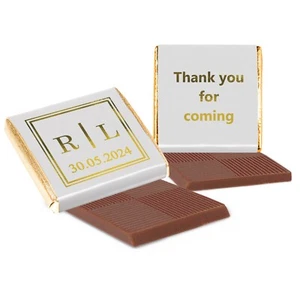 Personalised Wedding Chocolate Favours Neapolitan Gold Silver Square Initials - Picture 1 of 20