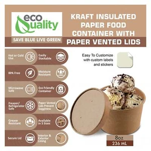 8oz Disposable Kraft Paper Soup Containers with Vented Lids Food Storage - Picture 1 of 8