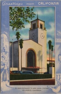 LOS ANGELES, California Postal "New Union Station" Depósito de Tren/Lino c1940s - Imagen 1 de 2