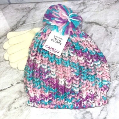 NUEVO Juego Sombrero y Guantes Capelli Rosa Morado S/M Foto 1 de 2