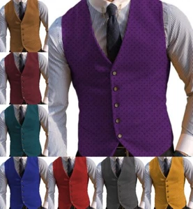 Mens Retro Polka Dots Waistcoat Hunting Vest Vintag Travel V-Neck Groom 42 46 48 - Picture 1 of 27