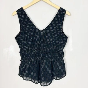 NEW Express Metallic Tank Top Size XS Black & Gold Ruffle Women's - Picture 1 of 4