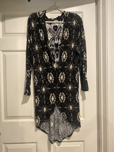 Xhilaration Open Cardigan Shawl Medium Black Crochet Lace Multi Color Aztec B107 - Picture 1 of 9