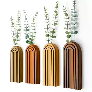 4 Pack Wood Wall Planter Indoor Wall Decor Plant Holders Boho Wood Hanging Pl... - Picture 1 of 6