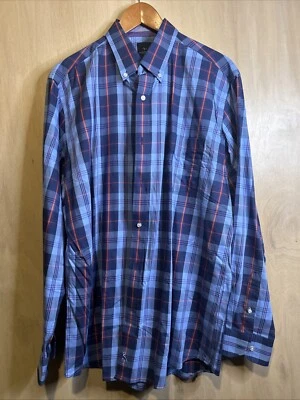🦩Taylorbyrd Men's Long Sleeve Xl Dress Shirt Plaid Blue Purple Orange Button up - Image 1 of 4