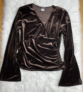 MSK Damen Größe Small braun Wickel Samt gerafft Top Bluse Y2K Herbst Basics - Bild 1 von 7