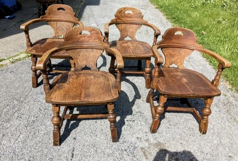 Antique Set Of 4 Oak Haywood Brothers & Wakefield Co Banker Lawyer Office Chairs Cover