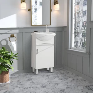 18-inch mini bathroom cabinet with ceramic sink White - Picture 1 of 12