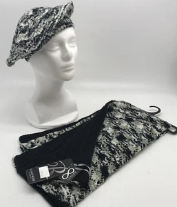 Rampage Knitted Infinity Scarf With Beret Hat Set Black And Gray￼ - Picture 1 of 4