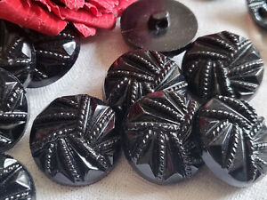 Lot 6 Big Buttons Vintage Year 90 Black Tooled Shank 2,2 CM Reference 2743