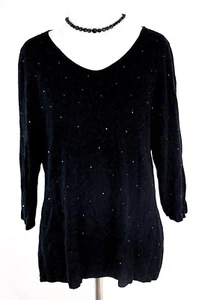 J. Jill Size Medium Black Wool Blend Scoop Neck Embellished 3/4 Sleeve Sweater - Picture 1 of 8