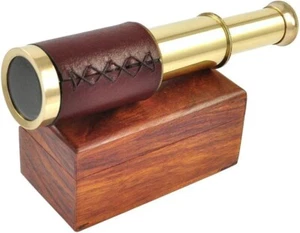 Antikes Marine kleines Messing Teleskop 6" mit Holzkiste maritimes Dekor als Geschenk - Bild 1 von 6