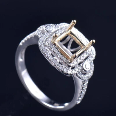 Custom Princess Cut 6×6mm Natural Diamond Women Semi Mount Ring Setting 14K Gold - Image 1 of 4