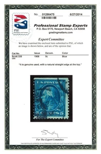 Scott# 335 US 5c Washington Used Blue PSE Certified Straight Edge Top 1908 - Picture 1 of 3