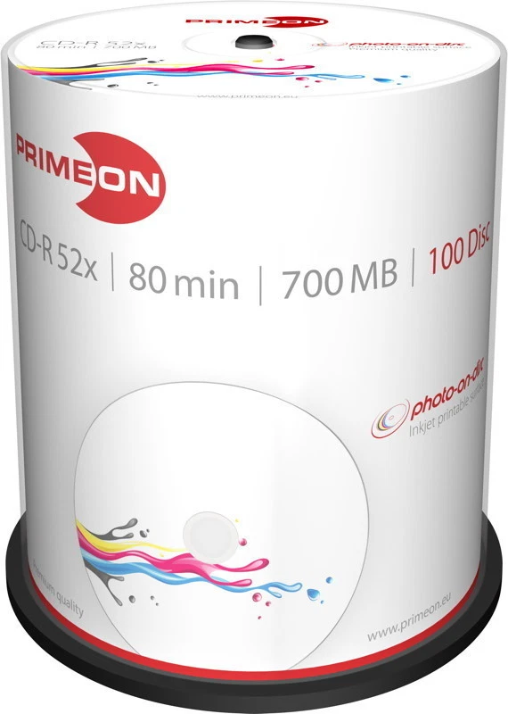 1000 Primeon Rohlinge CD-R full printable photo on disc 80Min 700MB 52x Spindel - Bild 1 von 1