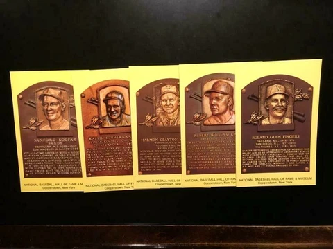 Lot of 5 Baseball HOF Yellow Plaque Postcards, NMMT, Koufax, Al Kaline,Killbrew Cover