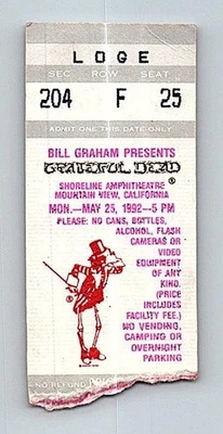 Grateful Dead Mail Order Concert Ticket Stub May 25 1992 Mountain View CA - Image 1 of 2