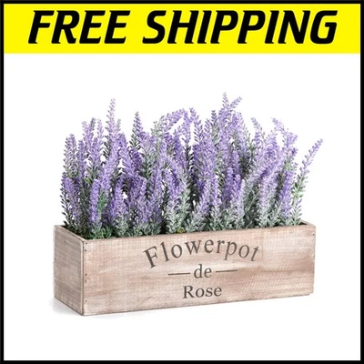 Lavanda sintética ecológica de 14" en bandeja de madera - sin mantenimiento interior/exterior Foto 1 de 4