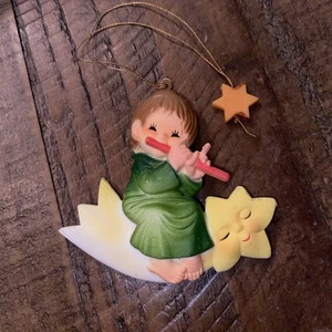Vintage Hard Plastic Angel Baby on Shooting Star Christmas Ornament - Picture 1 of 5