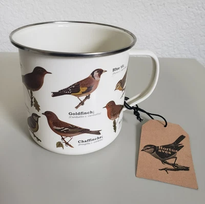 Nova Caneca de Metal Esmaltada para Pássaros de Jardim Presente República Acampamento Ao Ar Livre Pintassilgo Fofo - Imagem 1 de 4