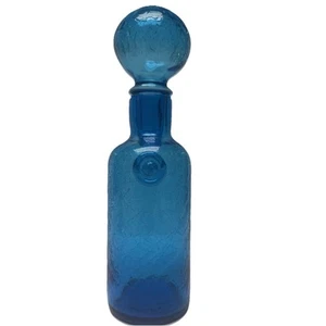 Blaue CRACKLE Glas Karaffe mit Stopfen Mid Century Modern MCM - Bild 1 von 10
