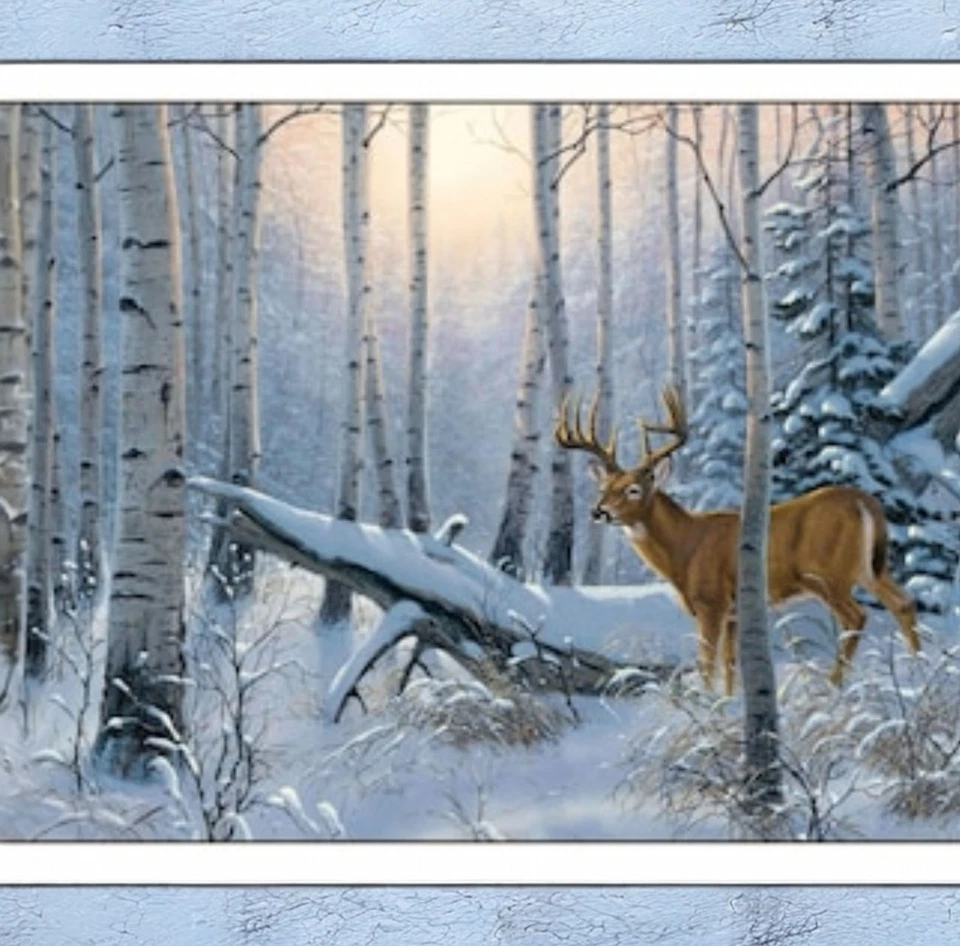 Panel de nieve Elizabeth Studios Winter Sunrise Deer Woods 23 por 44  Foto 1 de 1