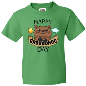 Inktastic Happy Groundhog Day- Cute Youth T-Shirt Fun Celebrate Holiday Spring - Picture 1 of 8