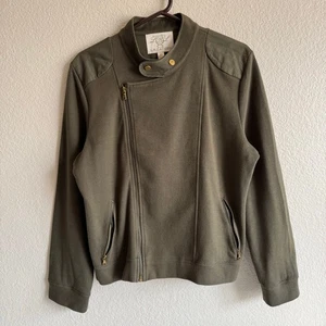 Lauren Ralph Lauren 100% Cotton Zip-up Moto Jacket Asymmetrical Olive Green XL - Picture 1 of 9