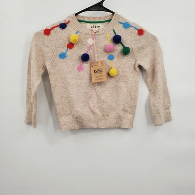BODEN Pom Pom Jumper Sweater Top Kids 3 - 4 Y NWT Oatmeal Crew Alpaca Blend - Image 1 of 4