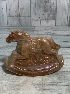 Vintage 1982 #11 Glass Iridescent Orange Guernsey Rocky Rocking Horse Figurine - Picture 1 of 11