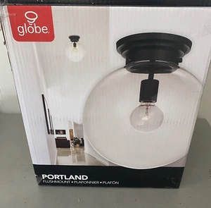 Globe Electric Portland 1-flammig schwarz Halbunterputz 65954 Decke Klarglas - Bild 1 von 12