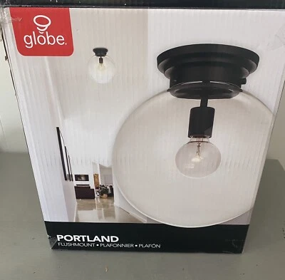 Globe Electric Portland 1 luz negro montaje semi-al ras 65954 techo vidrio transparente Foto 1 de 4