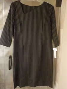 New Danillo Boutique Black Pinstripe Asymmetrical Neckline Dress Womens sz. 16 - Picture 1 of 7